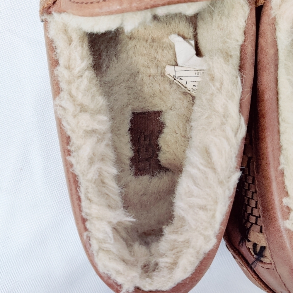 UGG Ascot Men's Size 8 Brown Woven Leather Slippers - Picture 9 of 16